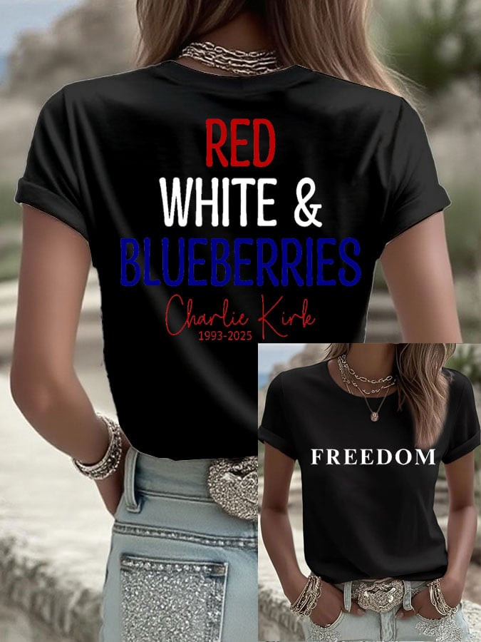 Red White And Blueberries Merch T-shirt Freedom In Memory Of Charlie Kirk Freedom TPUSA Gifts