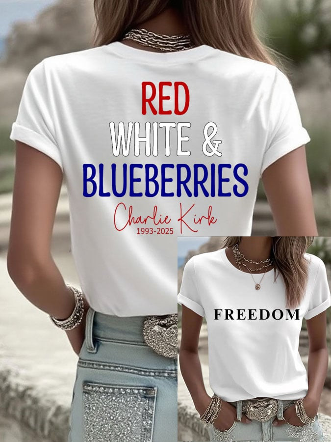 Red White And Blueberries Merch T-shirt Freedom In Memory Of Charlie Kirk TPUSA Clothing