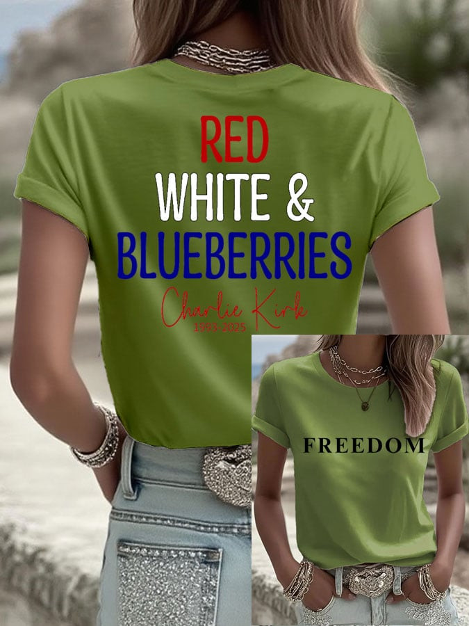 Red White And Blueberries Merch T-Shirt Freedom Signed 1993 2025 Live Free Charlie Kirk