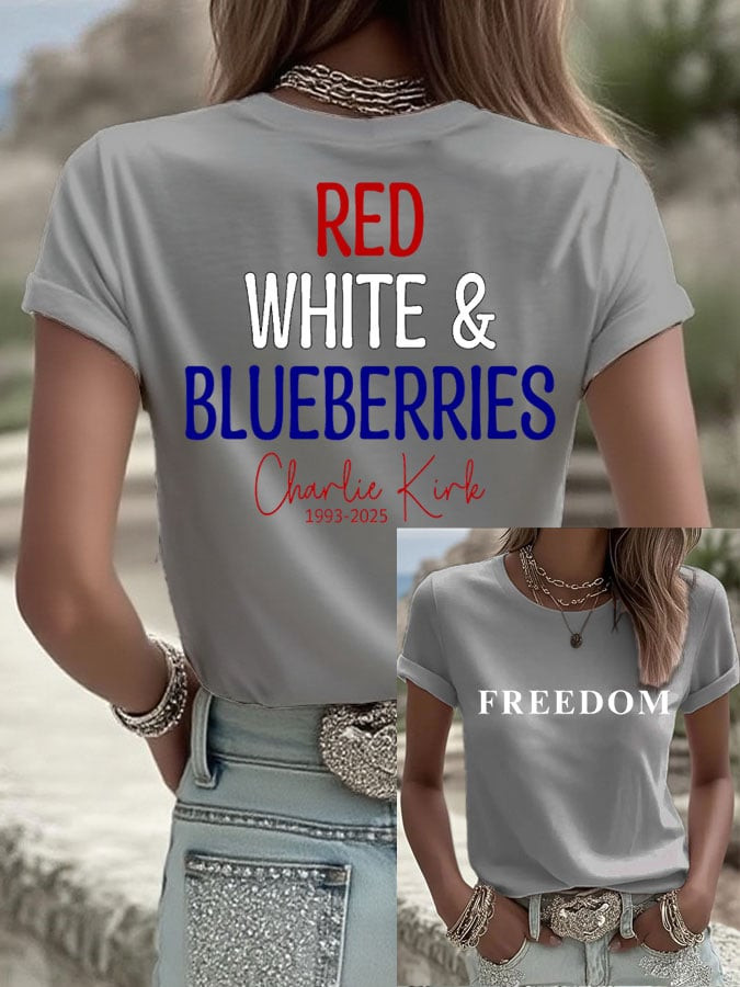 Red White And Blueberries Merch T-shirt In Memory Of CK Signed 1993 2025 Live Free Charlie