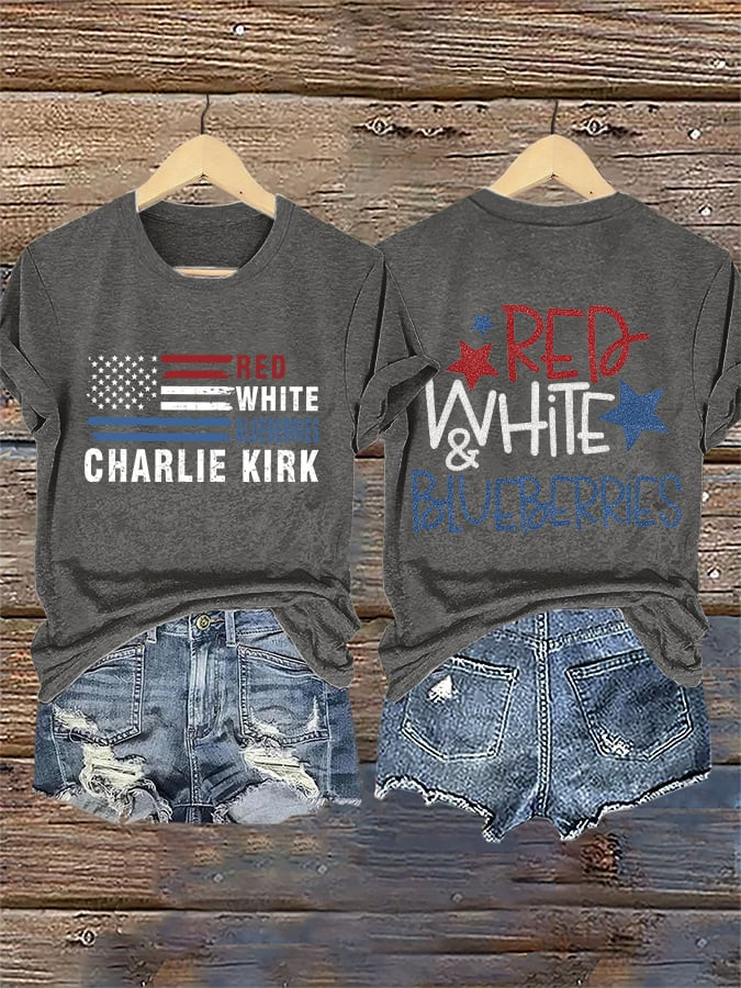 Red White And Blueberries Merch T-Shirt Pray For Charlie Kirk 2025 Freedom Shirt