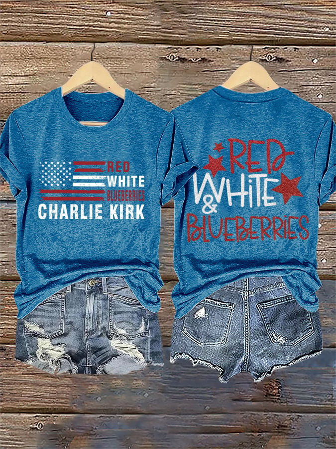 Red White And Blueberries Merch T-Shirt Pray For Charlie Kirk USA Freedom Shirt
