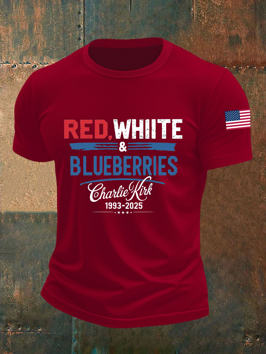Red White And Blueberries Merch T-Shirt Rest In Peace U.S Flag 1993 2025 Charlie Kirk Shirt