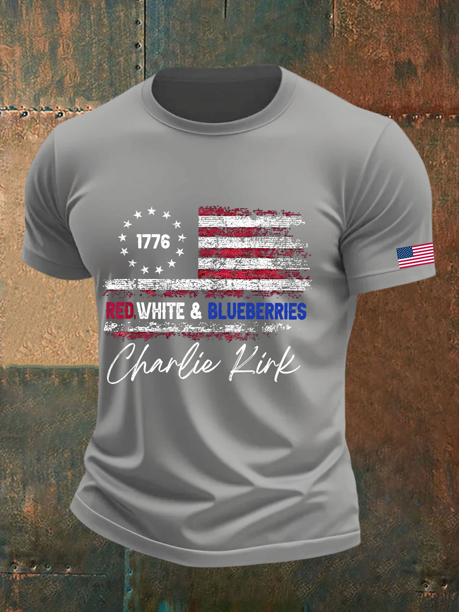 Red White And Blueberries Merch T-Shirt US Flag 1776 Signed Freedom Charlie Kirk 47 Wore