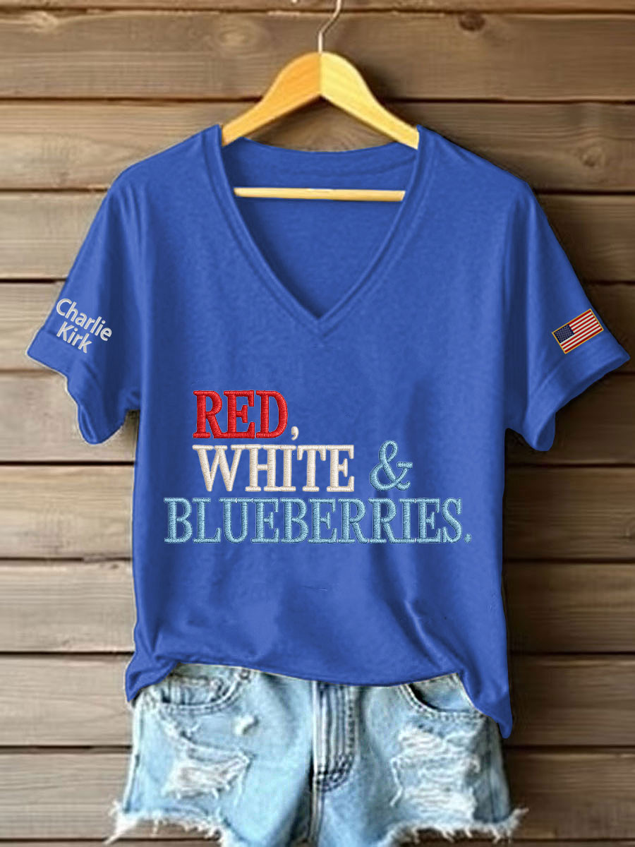 Red White And Blueberries Merch V-Neck Shirt Best Proud Best USA Charlie Kirk Clothing