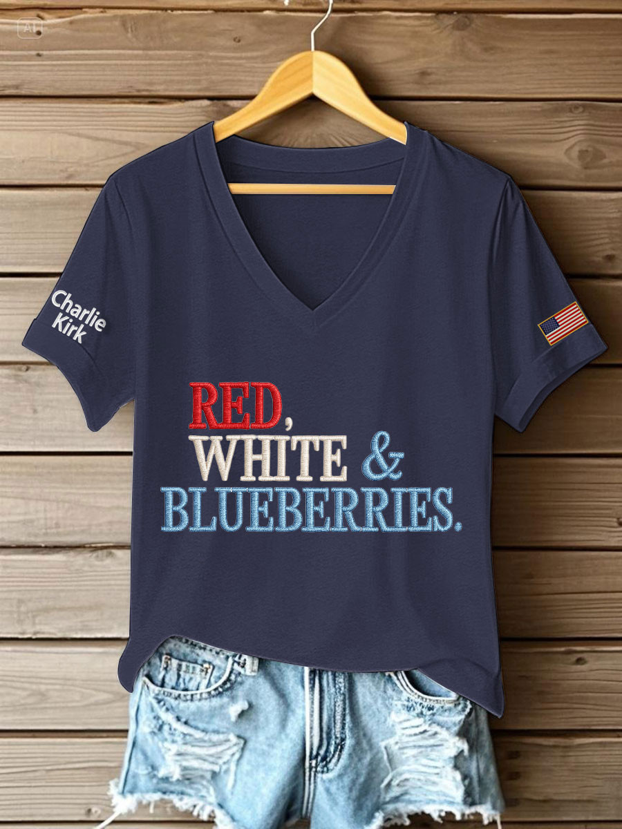 Red White And Blueberries Merch V-Neck Shirt Best Proud Gifts For Charlie Supporters