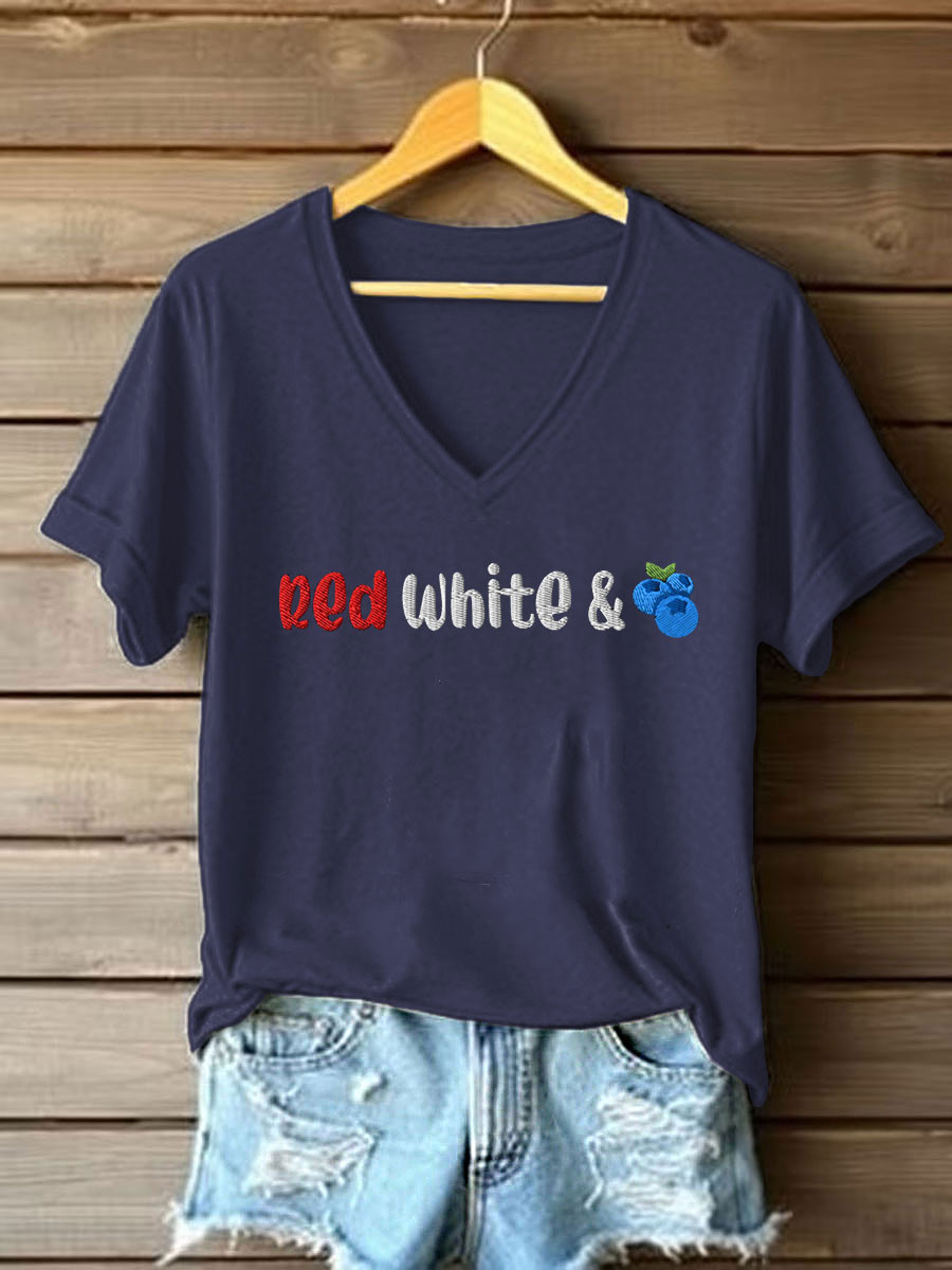 Red White And Blueberries Merch V-neck Shirt Charlie Kirk 1993 2025 Best Gifts For Liberty Wear