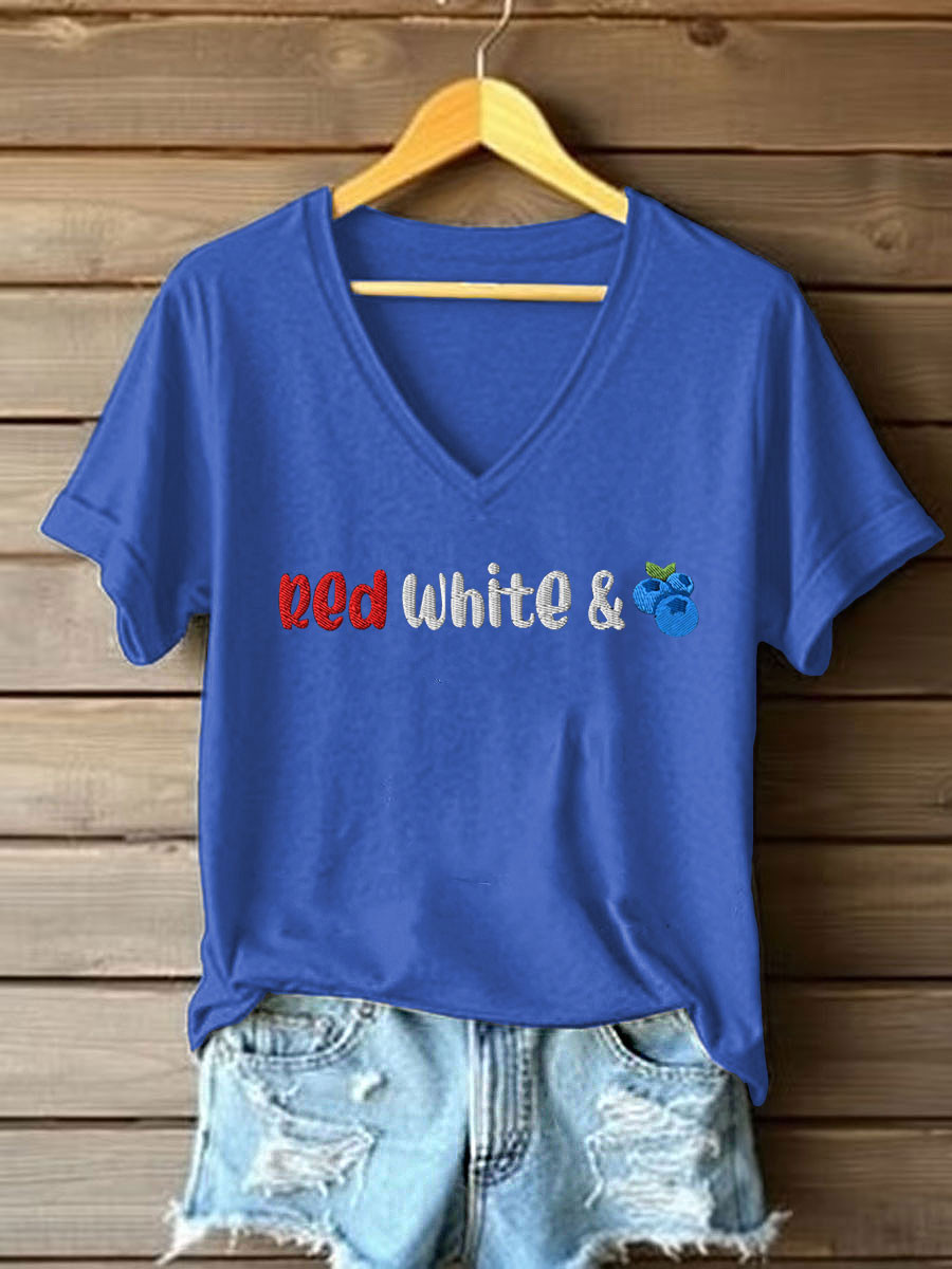 Red White And Blueberries Merch V-neck Shirt Charlie Kirk Rip Best Freedom Liberty Wearing
