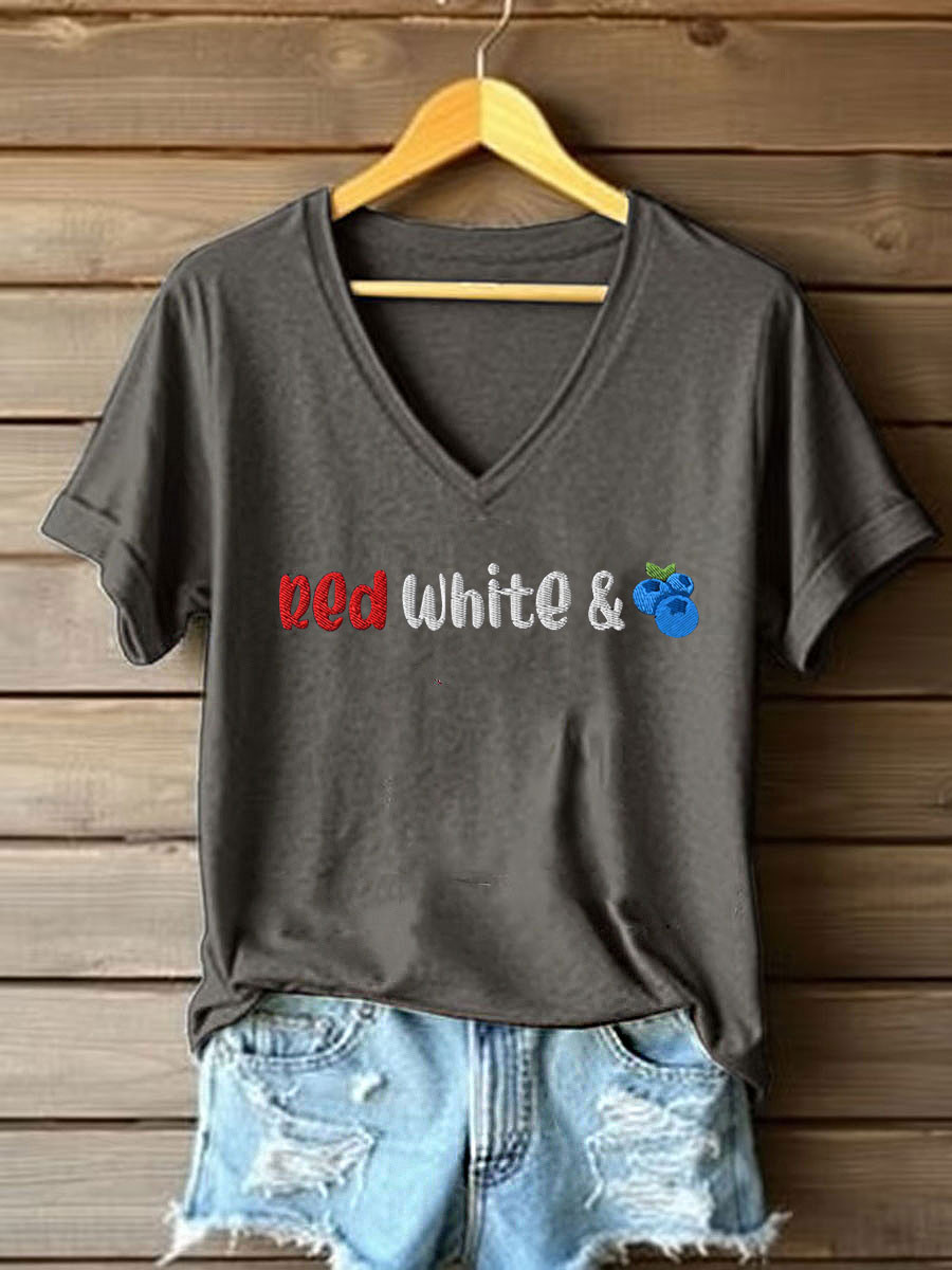 Red White And Blueberries Merch V-neck Shirt Charlie Kirk Rip Best TPUSA Freedom Shirt