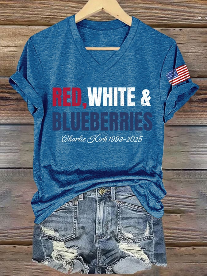 Red White And Blueberries Merch V-Neck Shirt CK 1993 2025 Freedom Freedom TPUSA Apparel