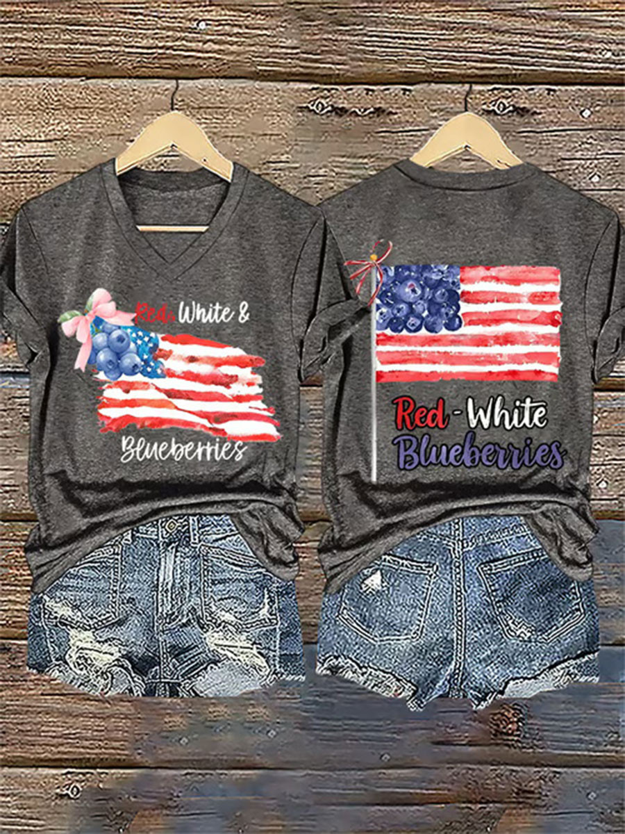 Red White And Blueberries Merch V-neck Shirt Freedom Charlie Kirk American CK Merch