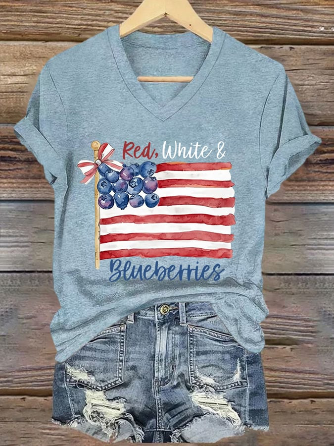 Red White And Blueberries Merch V-neck Shirt Live Free Charlie Kirk Shirt