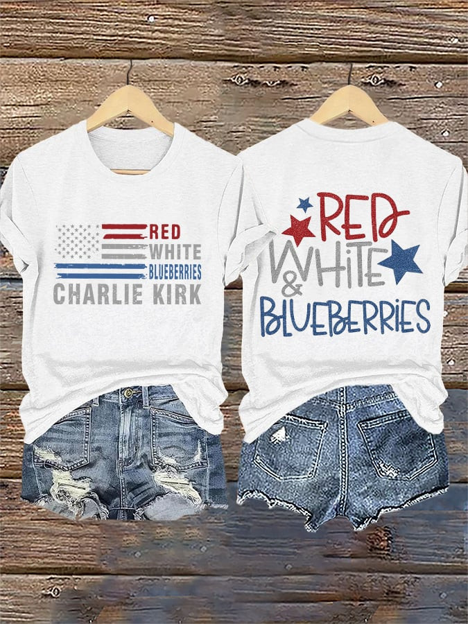 Red White And Blueberries Merch White T-Shirt USA Flag Charlie Kirk 47 TPUSA Freedom Shirt