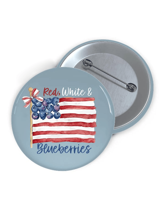 Red White And Blueberries Pin Button Patriotic Gift