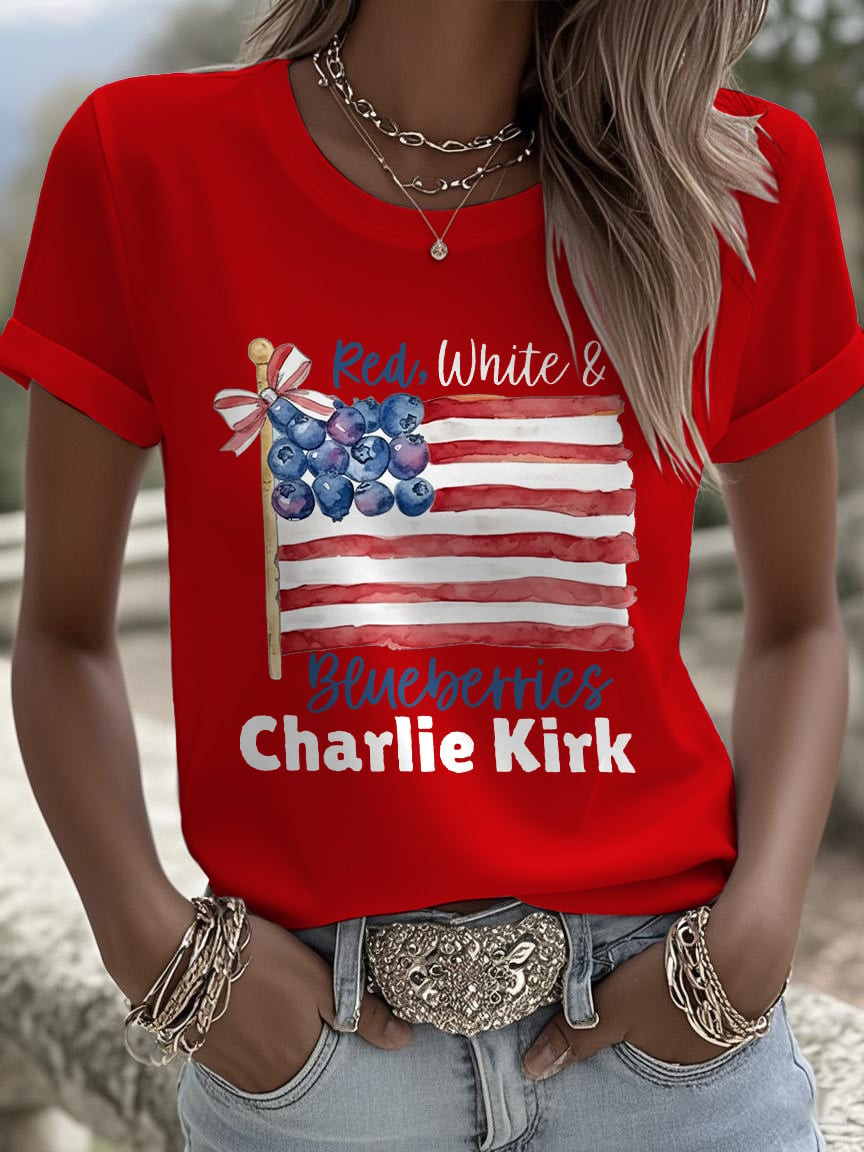 Red White And Blueberries Red T-Shirt Freedom Charlie Kirk 1993 2025 Tribute Live Free T-Shirt