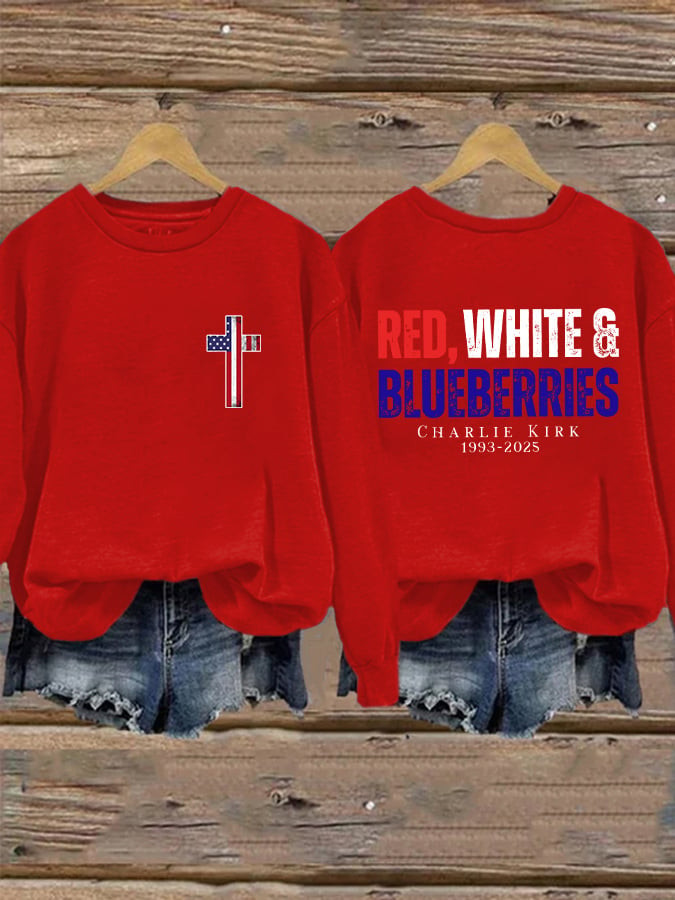 Red White And Blueberries Sweatshirt Merch Cross USA Charlie Kirk 47 Freedom Merchandise