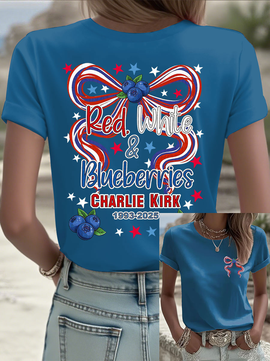 Red White And Blueberries T-Shirt Freedom For Charlie Kirk 1993 2025 Tribute Charlie Kirk Merch