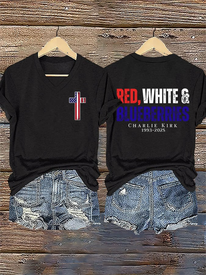 Red White And Blueberries V-neck Shirt Charlie Kirk 1993 2025 Best Live Free T-Shirt Merch