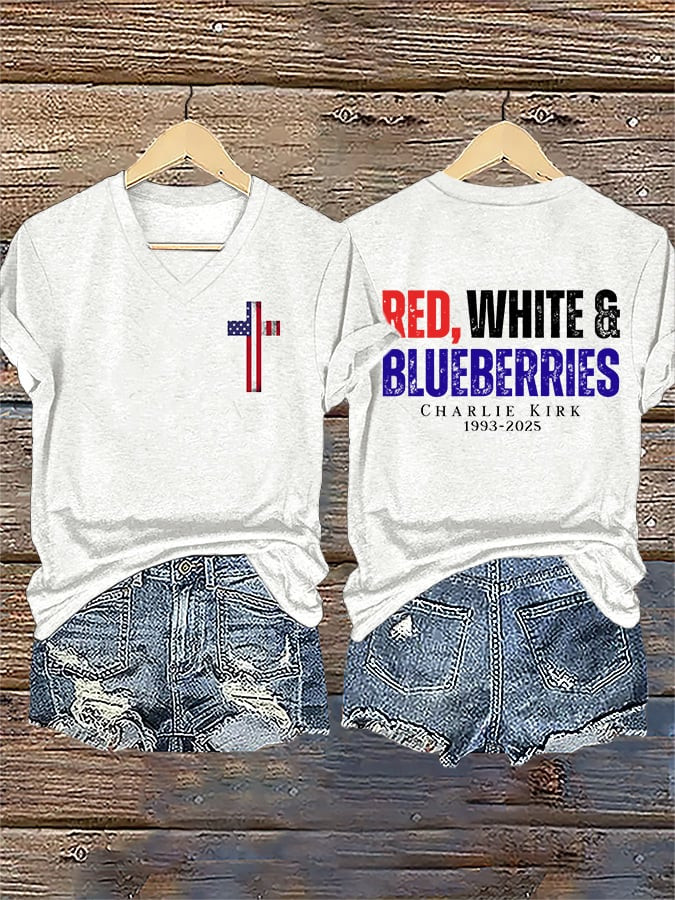Red White And Blueberries V-neck Shirt Charlie Kirk 1993 2025 Best Live Free T-Shirt Merch