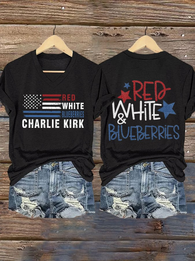 Red White And Blueberries V-neck Shirt Charlie Kirk 1993 2025 Charlie Kirk Shirt