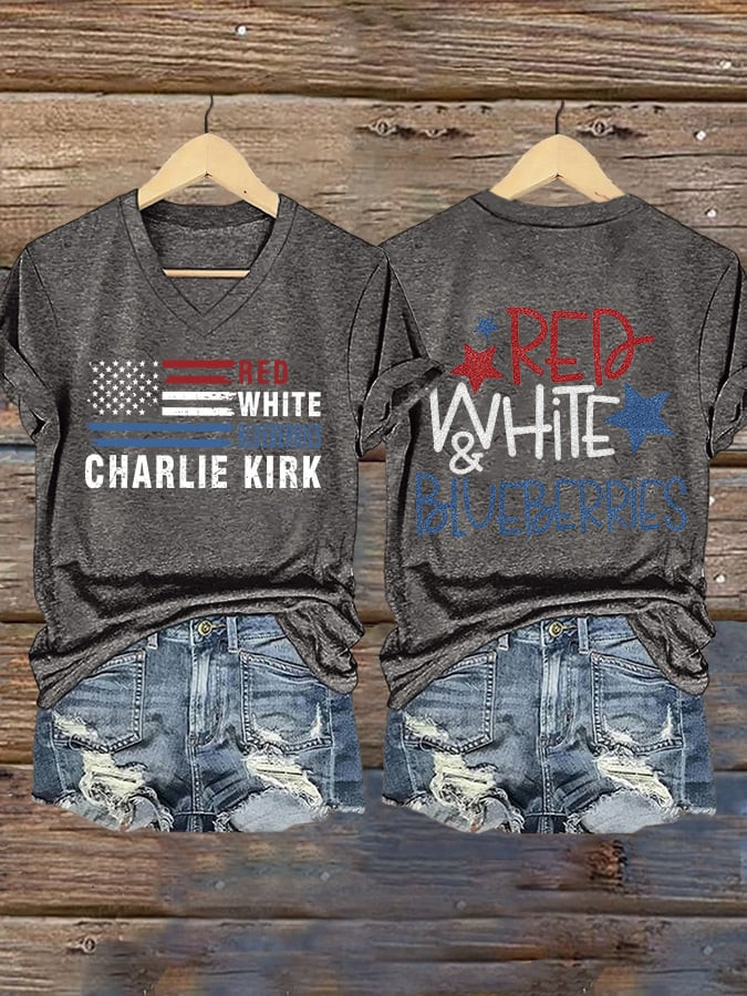 Red White And Blueberries V-neck Shirt Charlie Kirk 1993 2025 I Am Charlie Kirk 47 Apparel