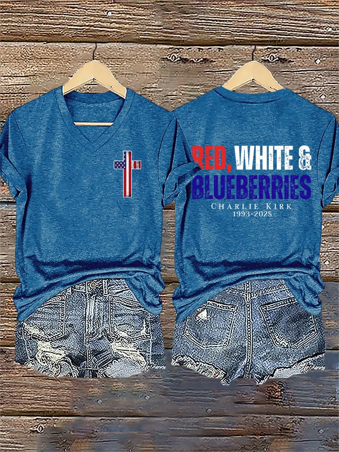 Red White And Blueberries V-neck Shirt Charlie Kirk 1993 2025 I Am Charlie Kirk 47 Merch