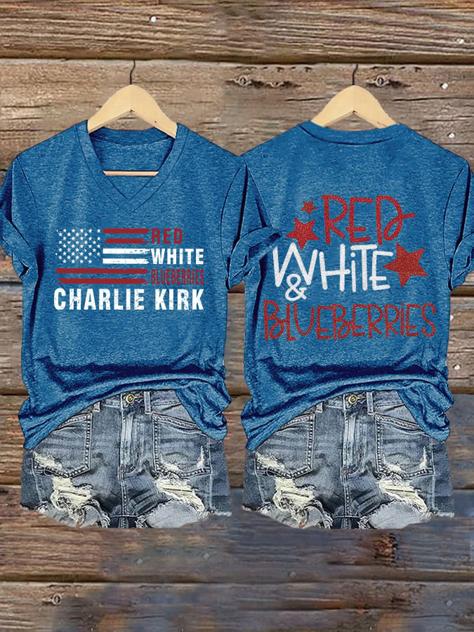 Red White And Blueberries V-neck Shirt Charlie Kirk 1993 2025 Unique Live Free T-Shirt Merch