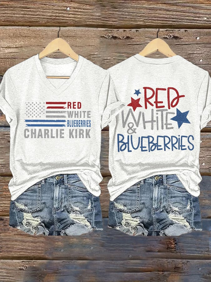 Red White And Blueberries V-neck Shirt Charlie Kirk 2025 I Am Charlie Kirk 47 Shirt