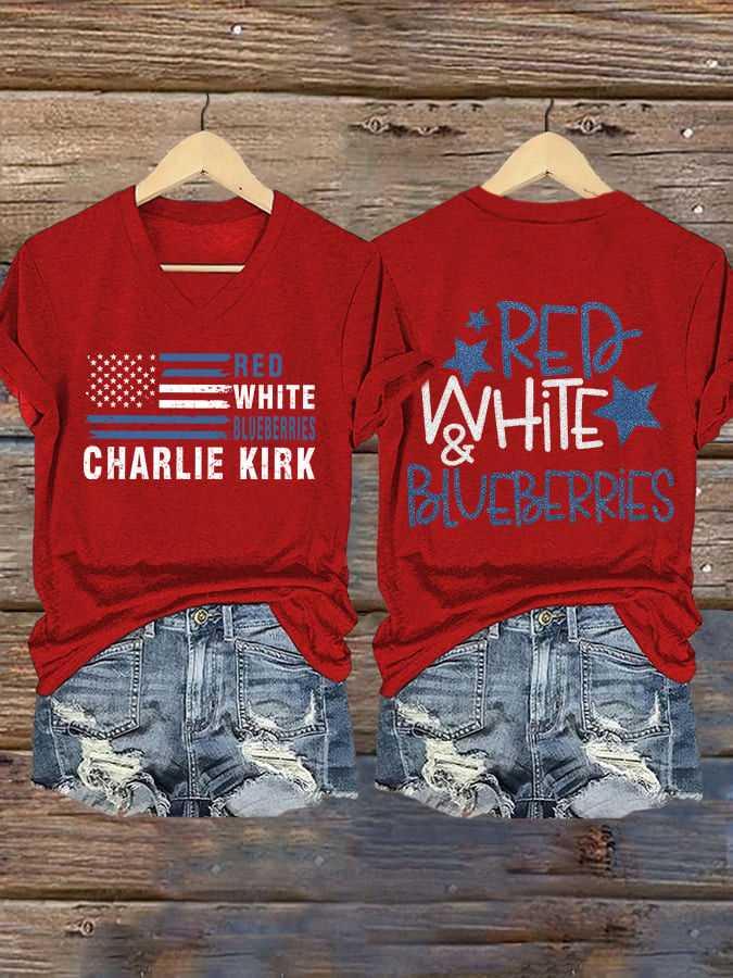 Red White And Blueberries V-neck Shirt Charlie Kirk I Am Charlie Kirk 47 Merch