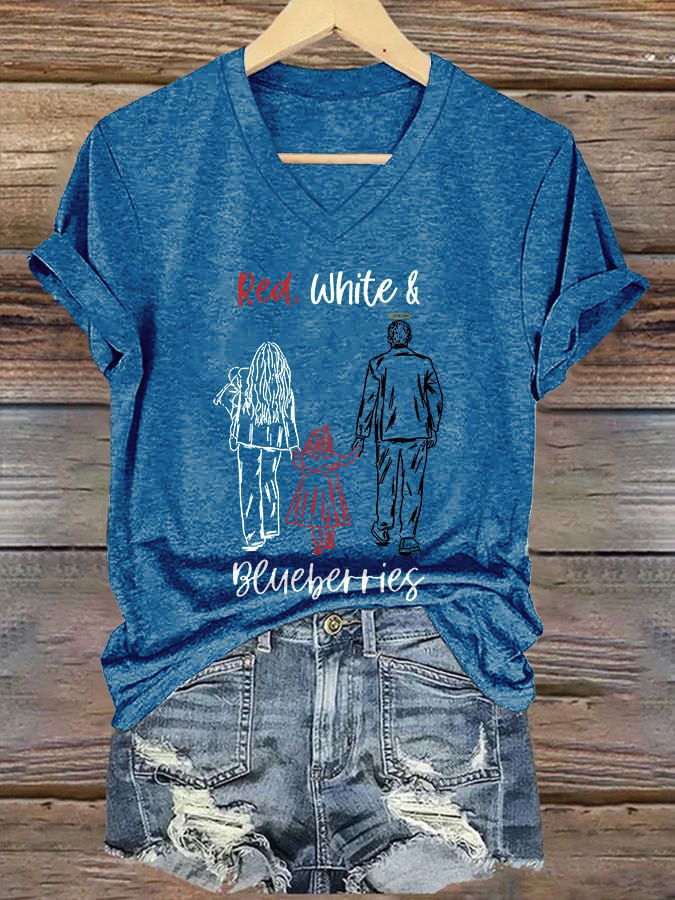 Red White And Blueberries V-Neck Shirt Charlie Kirk Is Our Hero Charlie Kirk Merchandise