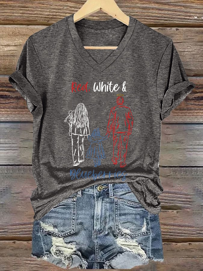 Red White And Blueberries V-Neck Shirt Charlie Kirk Is Our Hero Charlie Kirk Merchandise