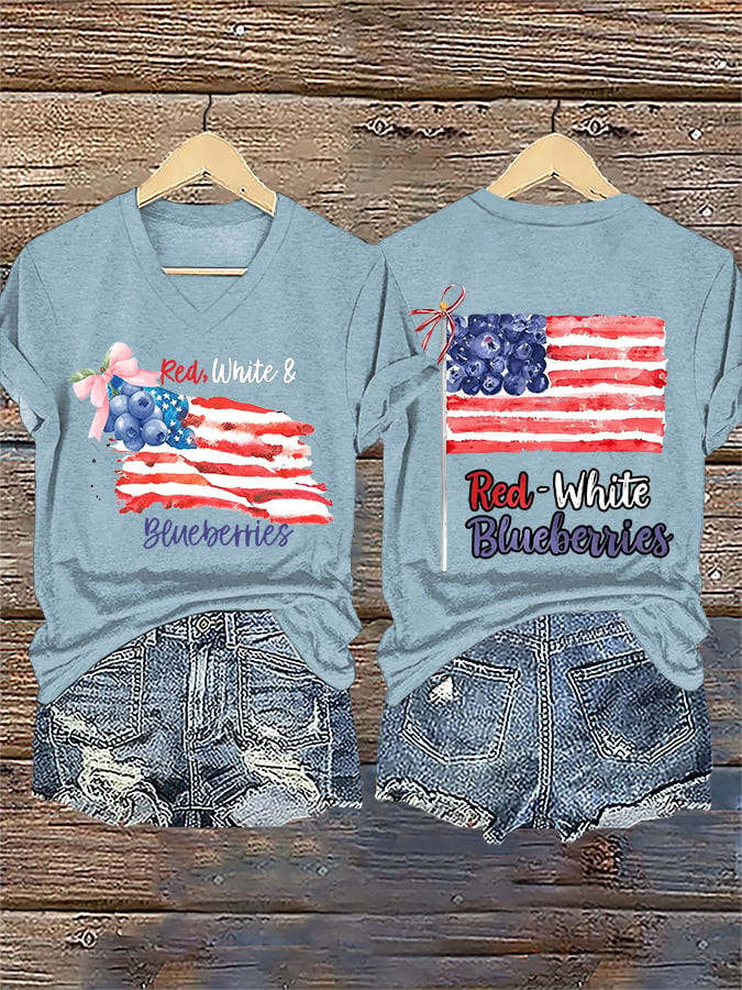 Red White And Blueberries V-neck Shirt Cross Faith Charlie Kirk 47 Freedom Presents