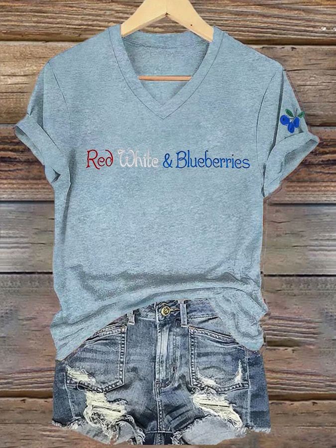 Red White And Blueberries V-neck Shirt Proud Freedom Charlie Kirk Wore Merch
