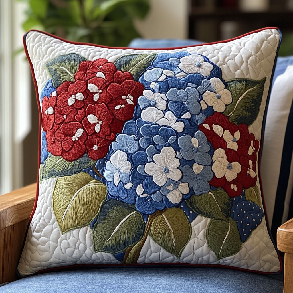 Red White Blue Blooms Quilted Pillow Case Holiday Pillow Cases Patriotic Themed Gifts
