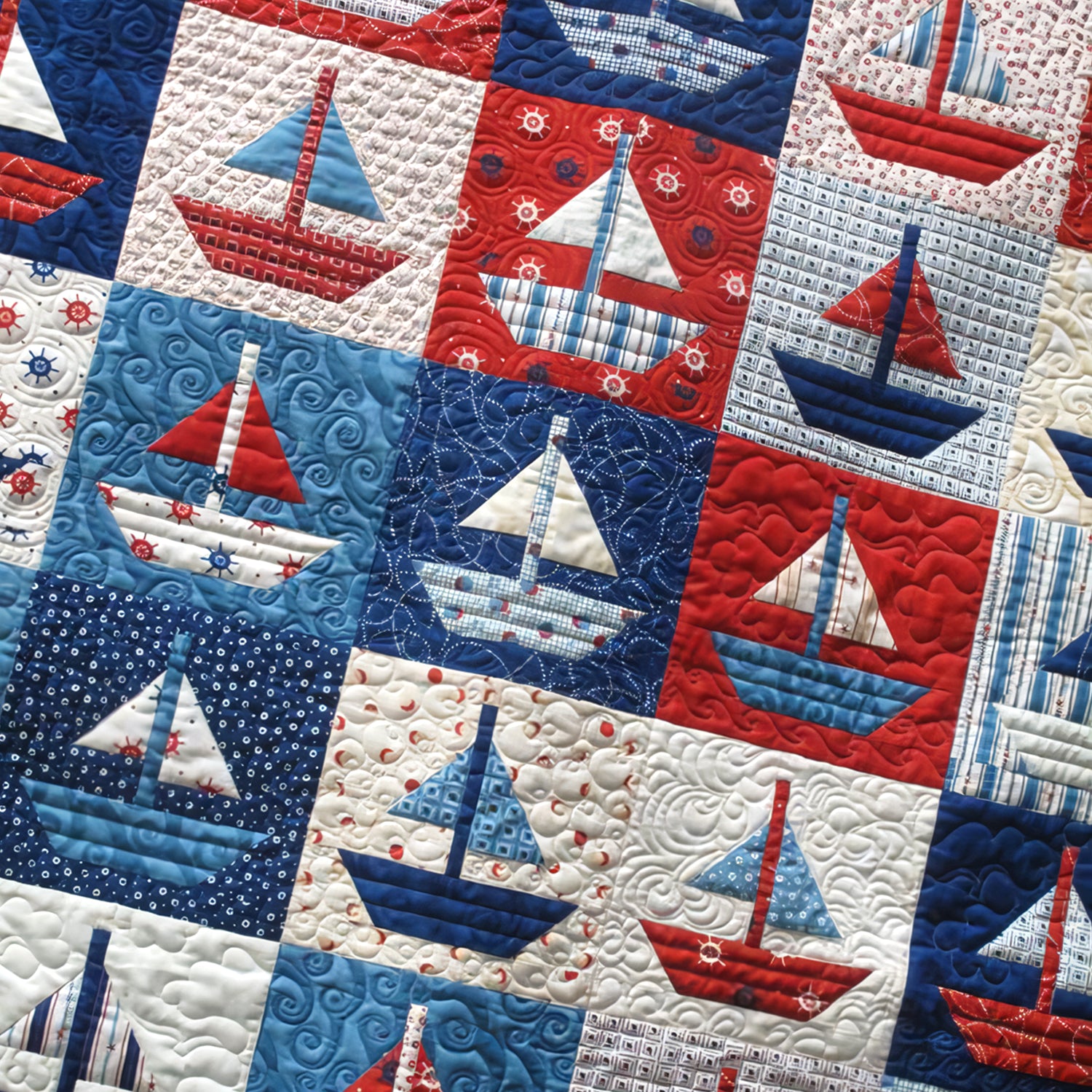 Red White Blue Boats Quilted Blanket 4th July Gift Ideas