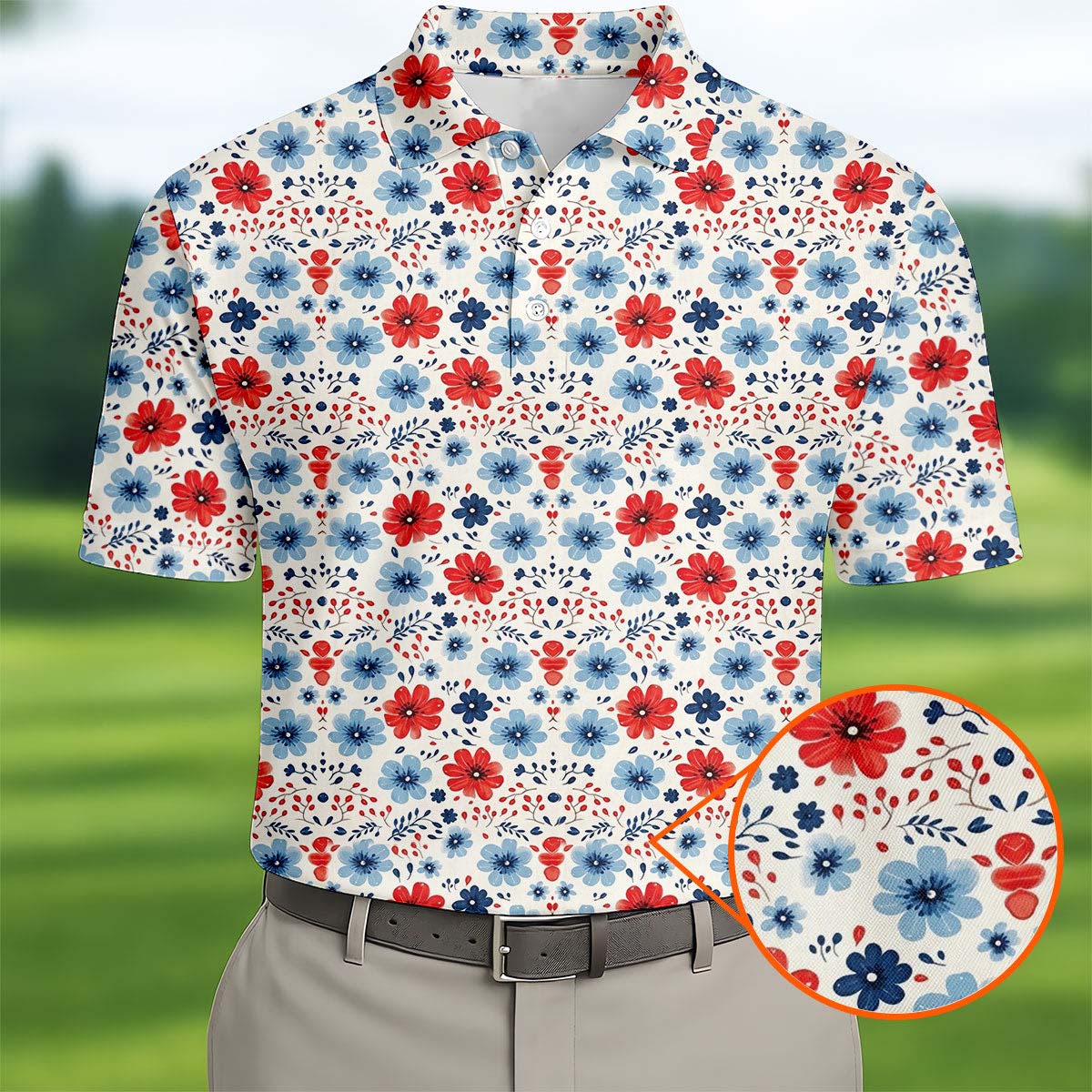 Red White Blue Floral Pattern Polo Shirt Men's Apparel Great Gifts For Brothers