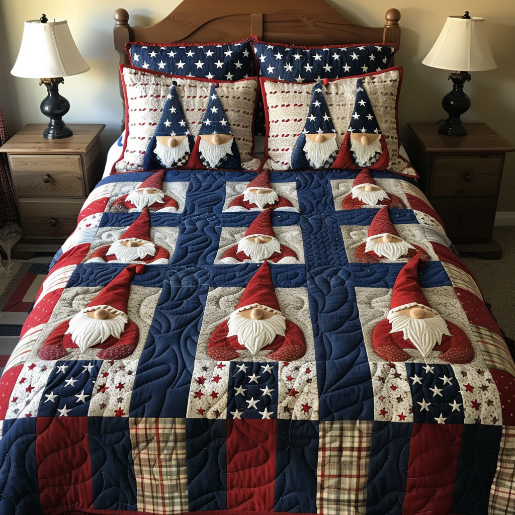 Red White Cozy Quilted Bedding Set Bed Decorations Patriotic Gift Items