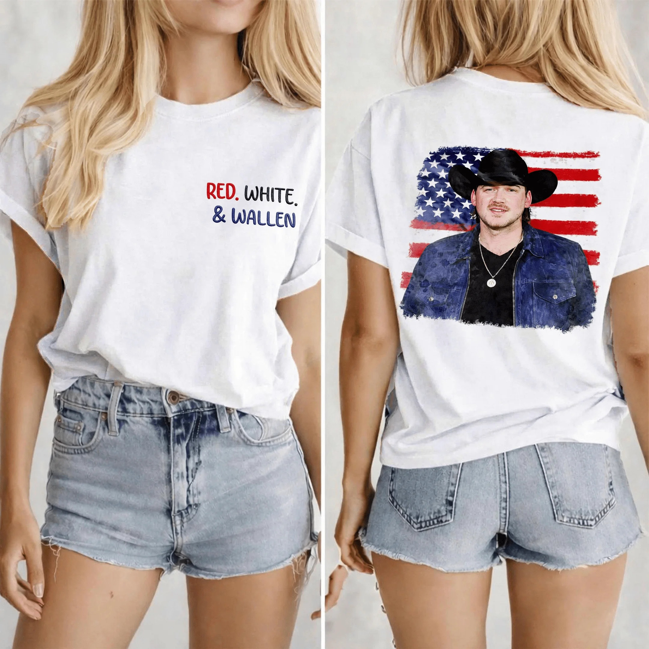 Red White Wallen Flag American T-Shirt Morgan Wallen Graphic Shirt Gifts For Wallen Fans