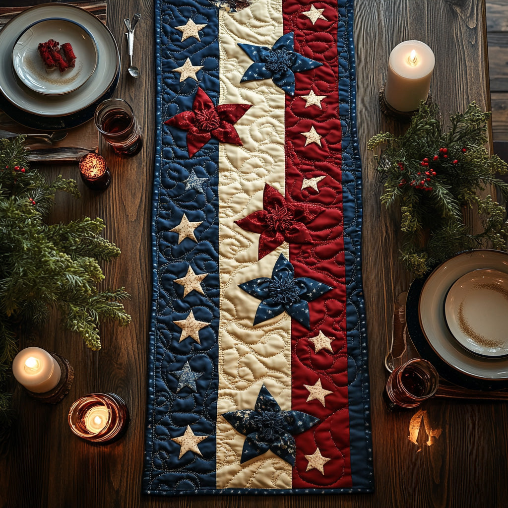 Red White Woven Quilted Table Runner Elegant Holiday Decor Patriotic Novelty Items
