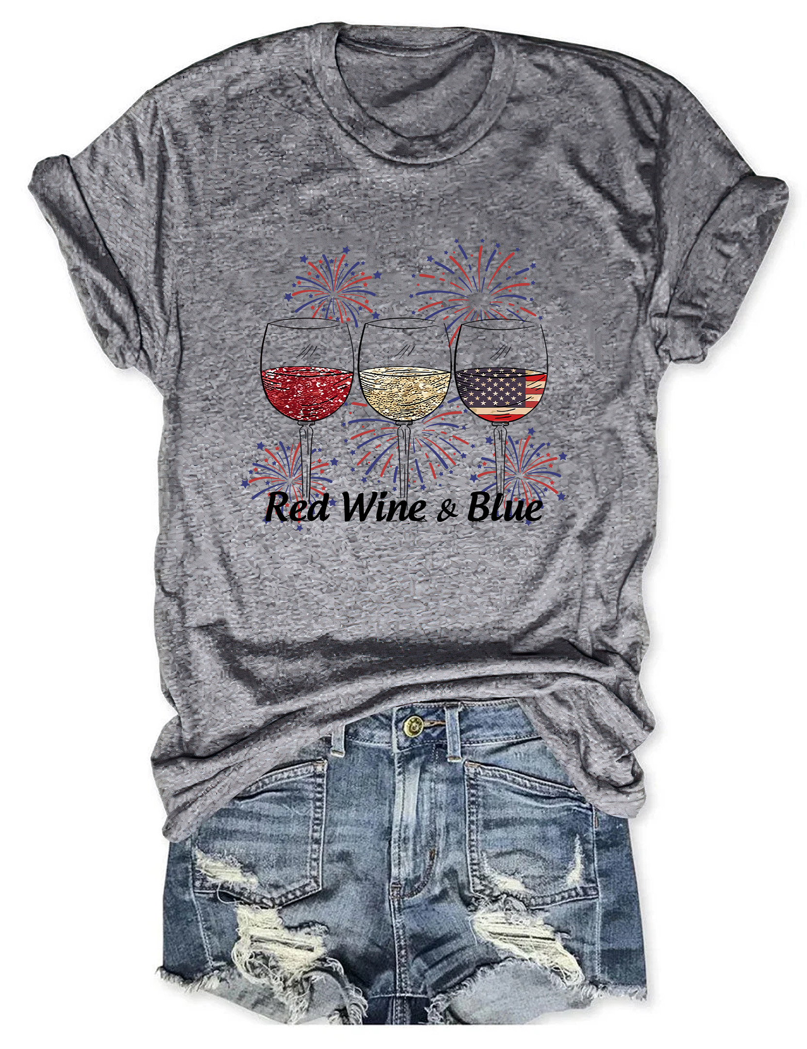 Red Wine And Blue T-Shirt American Flag Pattern Patriotic Shirt Gift For Monther