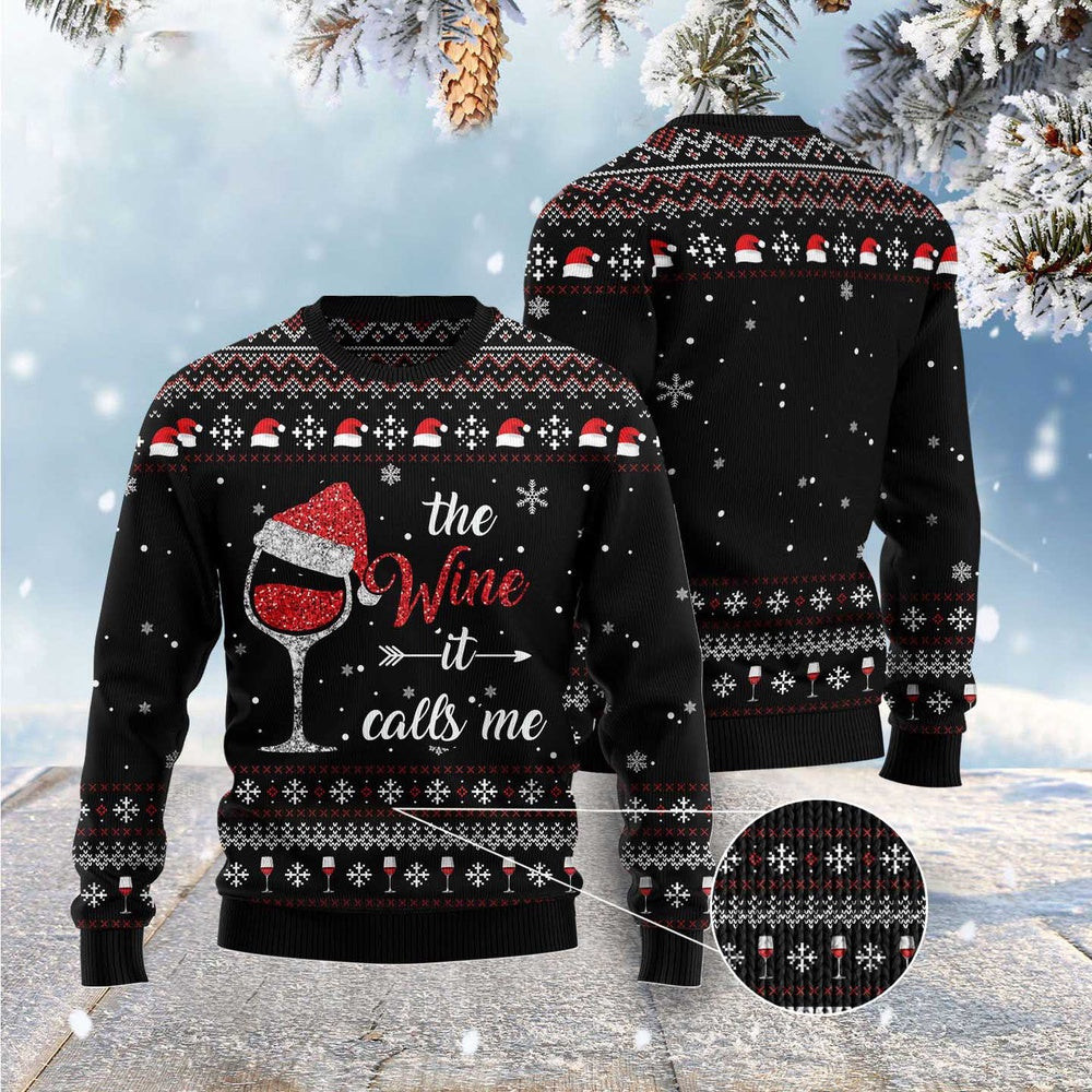 Red Wine It Calls Me Ugly Christmas Sweater Funny Ugly Christmas Sweater Cool Christmas Gifts