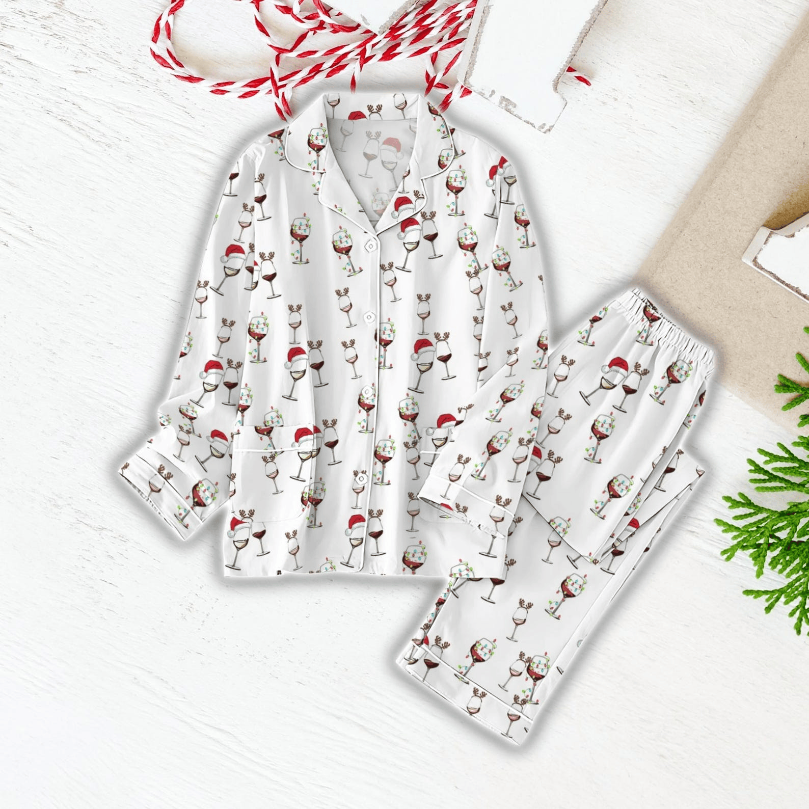 Red Wine Pajamas Set Cute Pajamas Family Xmas Gift for Her