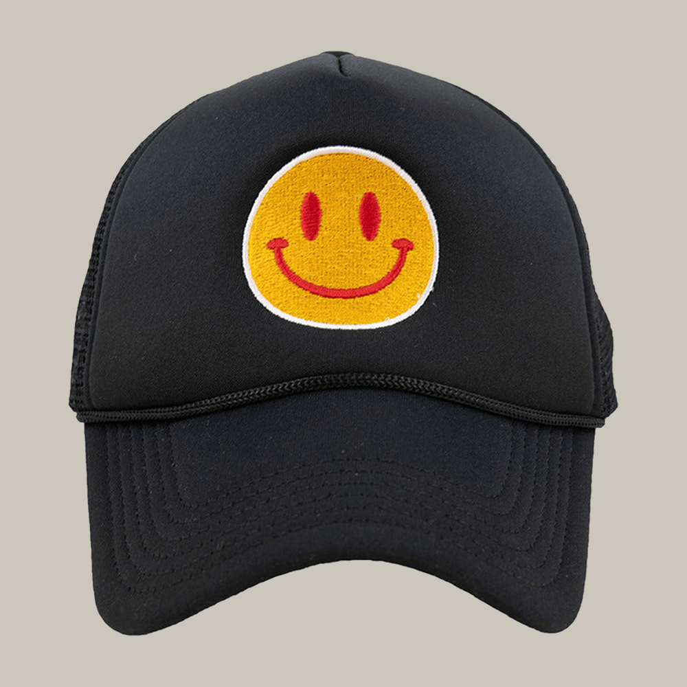 Red Yellow Happy Face Foam Trucker Hat Funny Face Design Katydid Merch Sarcastic Gift Ideas