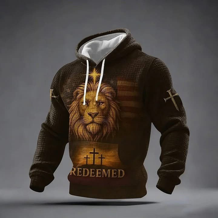 Redeemed Lion Print Hoodie Mens Christian Hoodie Gifts For Father