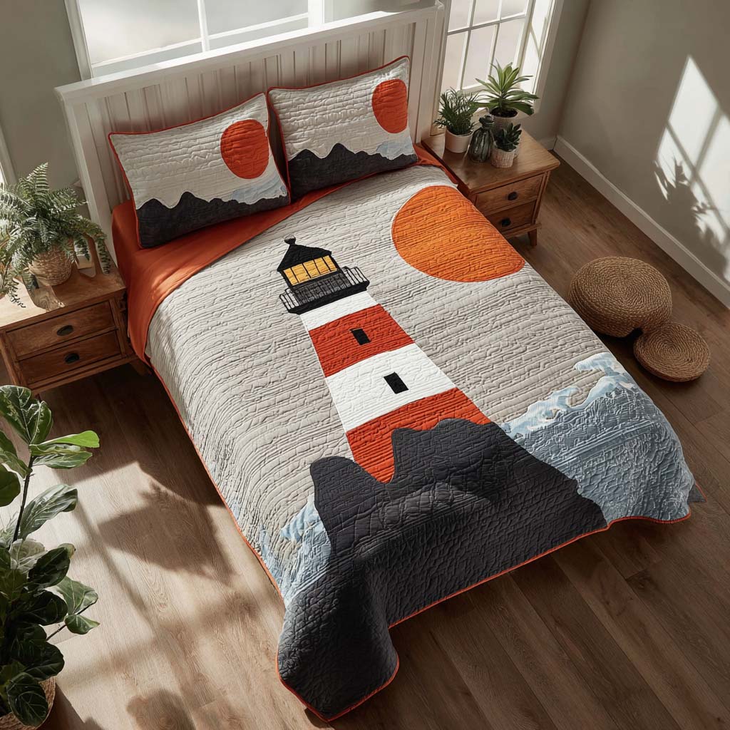 Redlight Coast Quilted Bedding Set Cozy Bedroom Decor Lighthouse Christmas Gifts