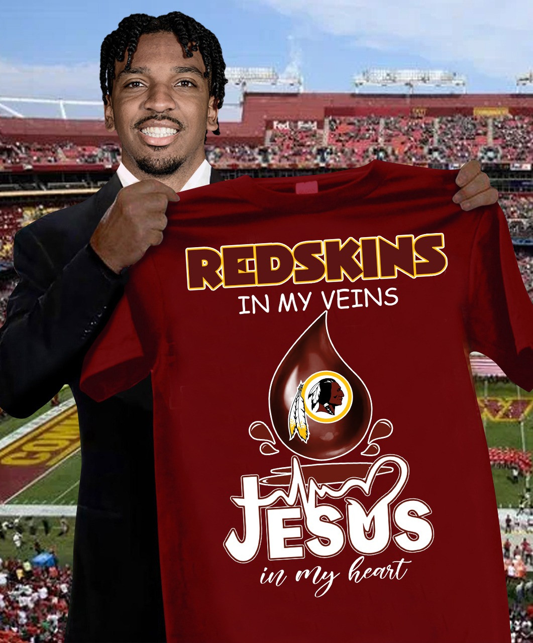Redskins In My Veins Jesus In My Heart Shirt Washington Commanders Football Fans Gifts