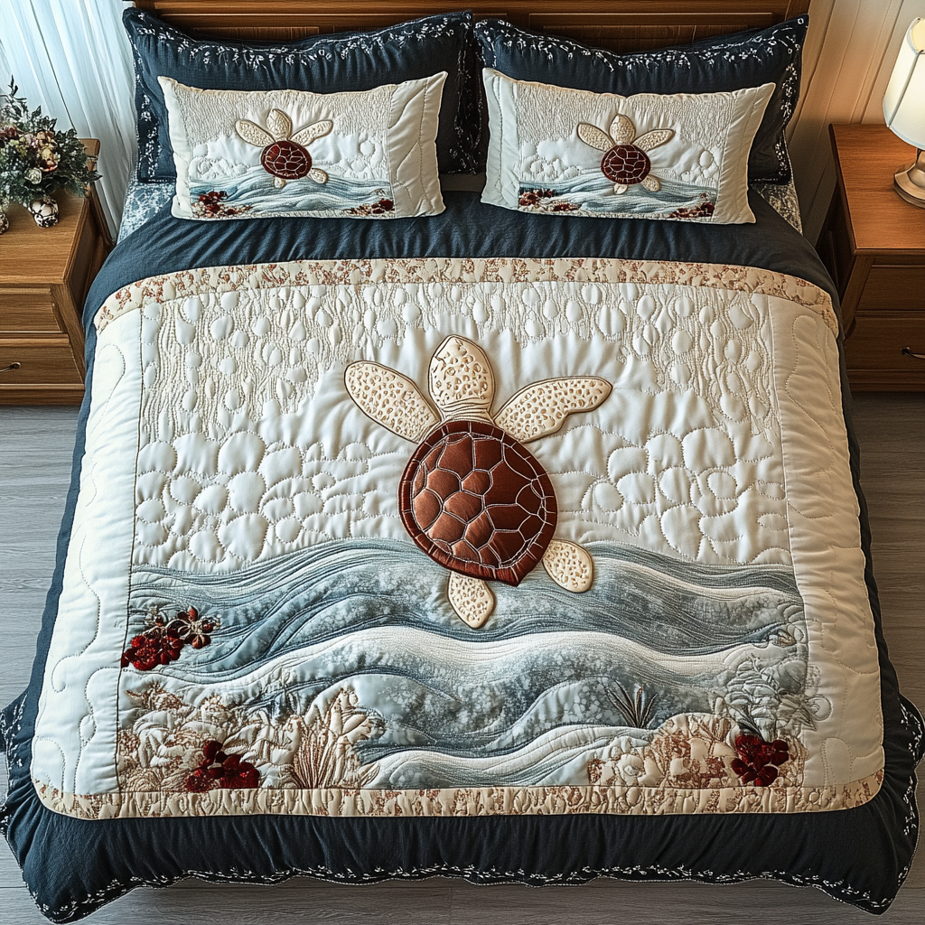 Reef Glider Quilted Bedding Set Bed Decorations Sea Turtle Christmas Gifts