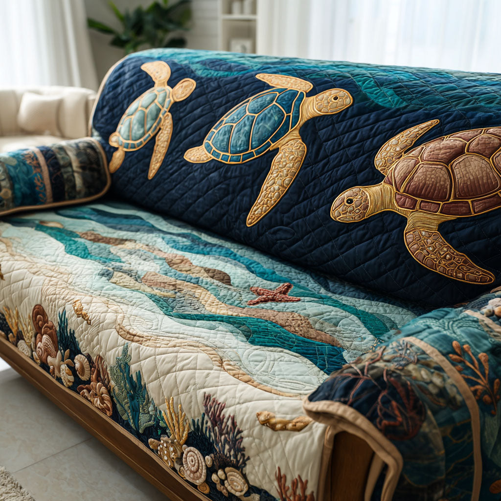 Reef Journey Quilted Sofa Cover Couch Protector Unique Sea Turtle Gifts