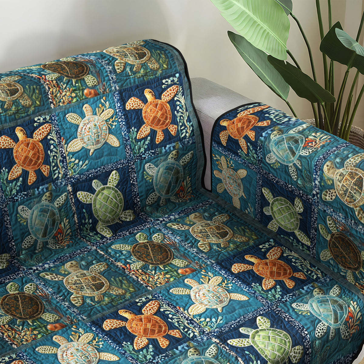 Reef Retreat Quilted Sofa Cover Home Decorattions Sea Turtle Gift Shop