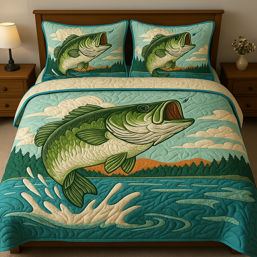 Reel Life Quilted Bedding Set Bed Room Decoration Fishing Presents For Dad